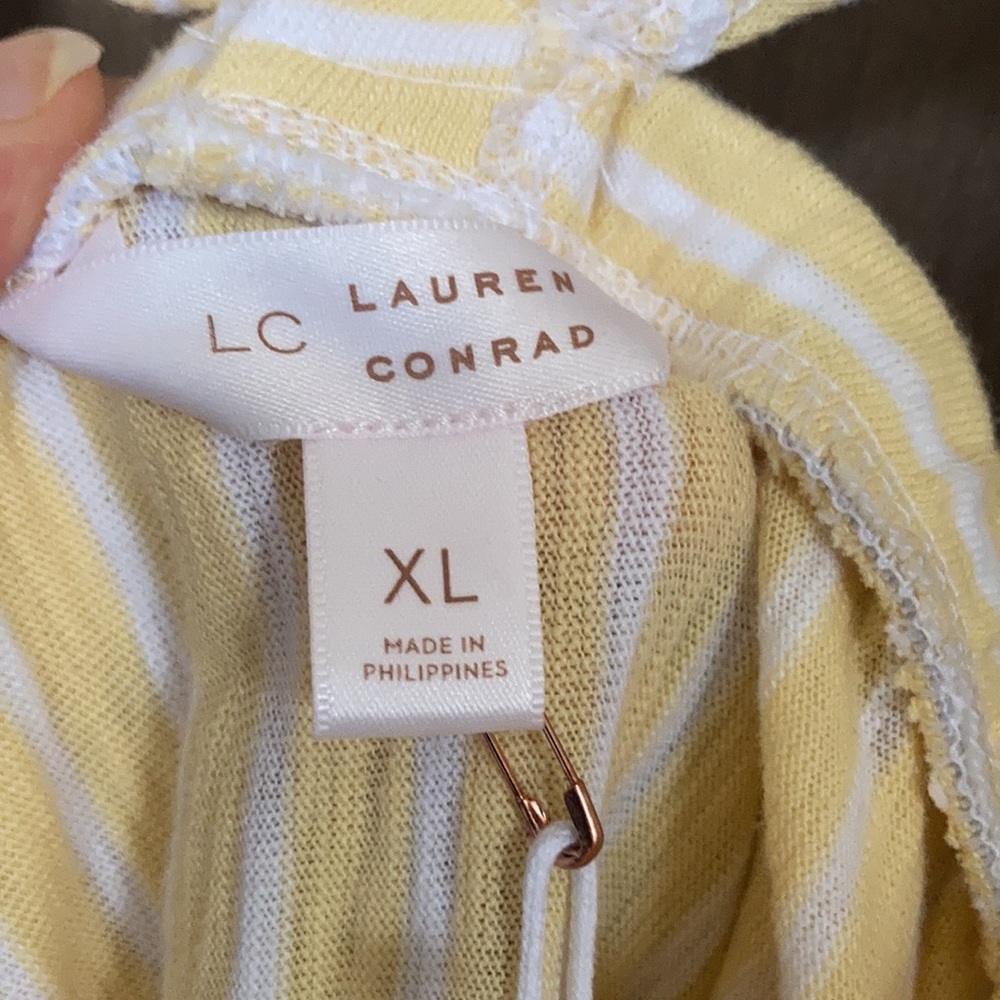 LC Lauren Conrad ruffle sleeve cotton tank top yellow & white stripes - Picture 8 of 15